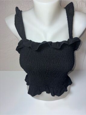 Aeropostale Black Smocked Ruffle Crop Cami